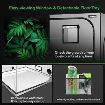 VIVOSUN Gray 4x2 Grow Tent, 48"x24"x60" High Reflective Mylar with 16mm Poles, Observation Window and Floor Tray for Hydroponics Indoor Plant Growing for VS1000/VS2000