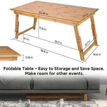 Nnewvante Large Size Floor Desk with Folding Legs Adjustable Low Coffee Table for Breakfast Serving Tray Gaming Writing 33.5x17.7in
