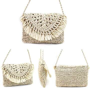 Lobagve Women's Bohemian Straw Crochet Tassel Purse - Beach Bag
