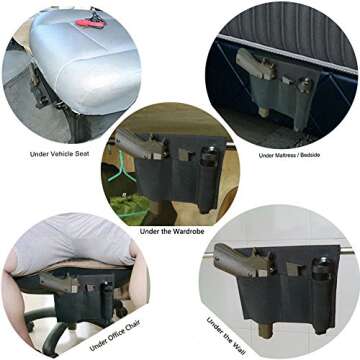 Bedside Holster, Pistol Holster, Bed Side Holster, Under Mattress Handgun Holster, Tactical Gun Holster with Flashlight Loop Holder Black