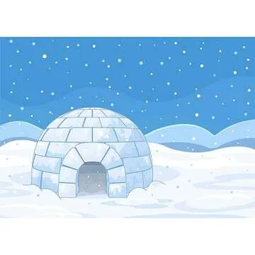 BELECO 5x3ft Fabric Cartoon Winter Arctic Snowy Landscape Backdrop Polar Igloo Snowflakes White Winter Snowing Scene Background Backdrop Christmas Party Decorations Portrait Photo Studio Props