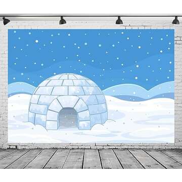 BELECO 5x3ft Fabric Cartoon Winter Arctic Snowy Landscape Backdrop Polar Igloo Snowflakes White Winter Snowing Scene Background Backdrop Christmas Party Decorations Portrait Photo Studio Props