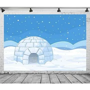 BELECO 5x3ft Fabric Cartoon Winter Arctic Snowy Landscape Backdrop Polar Igloo Snowflakes White Winter Snowing Scene Background Backdrop Christmas Party Decorations Portrait Photo Studio Props