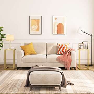 HOOBRO C Shaped End Table - Modern Gold Metal Frame