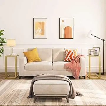 HOOBRO C Shaped End Table - Modern Gold Metal Frame