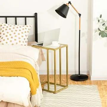 HOOBRO C Shaped End Table - Modern Gold Metal Frame