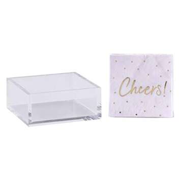Premium Acrylic Cocktail Napkin Holder - Elegant Napkin Holder with Bonus 20 Gold Embossed 'Cheers' ...