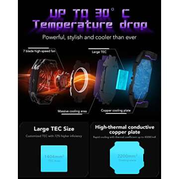 Cell Phone Cooler Black Shark Fun Cooler 3Pro, Cellphone Radiator with Sleep Timer/Fan Speed Settings for 2.63-3.46 inches iOS/Android Semiconductor Heatsink Cooling (Purple)