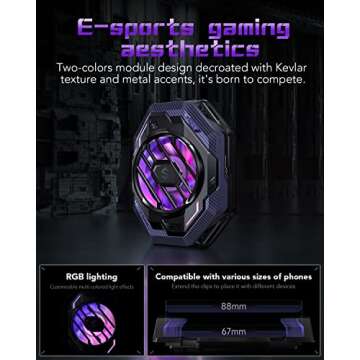 Cell Phone Cooler Black Shark Fun Cooler 3Pro, Cellphone Radiator with Sleep Timer/Fan Speed Settings for 2.63-3.46 inches iOS/Android Semiconductor Heatsink Cooling (Purple)