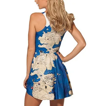 QZUnique Cartoon Printed Stretchy Flare Dress for All Ages