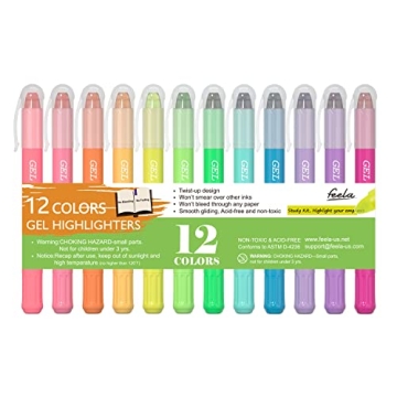 feela 12 Colors Bible Gel Highlighters, Gel Highlighter Markers Study Kit, Good For Highlighting Jou...