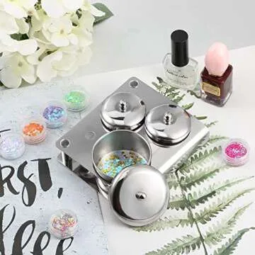 3 Pieces Acrylic Liquid Container Stainless Steel Acrylic Liquid Powder Cup Stainless Steel Nail Powder Holder Container with Lids for Nail Design Tools