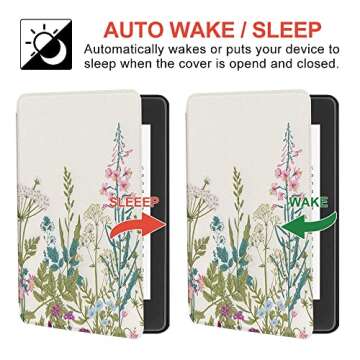 Colorful Star Floral Slim Case for Kindle Paperwhite 11th Gen 2021 Release - Botanical Flowers Patterned PU Leather Covers for 6.8" Kindle Paperwhite Signature Edition - Colorful Plants