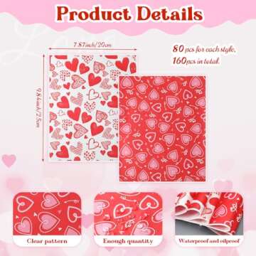 160 Pieces Valentine's Day Wax Paper Heart Parchment Paper Food Wrap Paper Heart Sandwich Greaseproo...