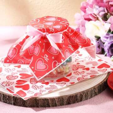 160 Pieces Valentine's Day Wax Paper Heart Parchment Paper Food Wrap Paper Heart Sandwich Greaseproof Wrapping Paper for Valentine's Day Chocolate Candy Cookies Baking Food Basket Liner Party Supplies