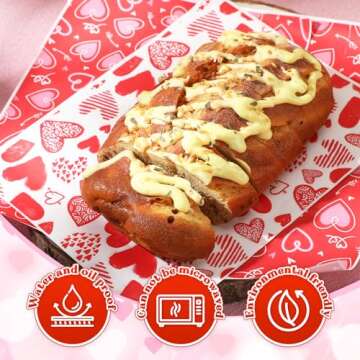 160 Pieces Valentine's Day Wax Paper Heart Parchment Paper Food Wrap Paper Heart Sandwich Greaseproof Wrapping Paper for Valentine's Day Chocolate Candy Cookies Baking Food Basket Liner Party Supplies