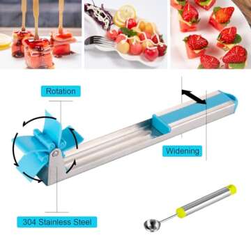 Watermelon Slicer Watermelon Cube Cutter Knife Corer Windmill Stainless Steel Watermelon Fruit Tools with Melon Baller Scooper Easy Slicer Unique Kitchen Gadgets Watermelon Knife Home Gift (Bule)