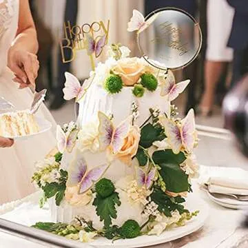 LANGPA 22-Pieces Purple Gold Butterfly Cake Decorations With Happy Birthday Acrylic Cake Toppers for Baby Shower Wedding Birthday Party Decor (Purple Gold)