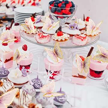 LANGPA 22-Pieces Purple Gold Butterfly Cake Decorations With Happy Birthday Acrylic Cake Toppers for Baby Shower Wedding Birthday Party Decor (Purple Gold)