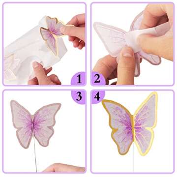 LANGPA 22-Pieces Purple Gold Butterfly Cake Decorations With Happy Birthday Acrylic Cake Toppers for Baby Shower Wedding Birthday Party Decor (Purple Gold)