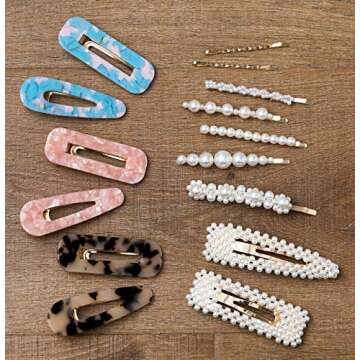 Elegant 15 Pcs Acrylic Pearl Hair Accessories - Handmade Clips and Barrettes