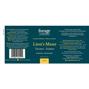 Forage Hyperfoods- Original Canadian Grown Lion's Mane Mushroom Superfood Liquid Supplement Extract Tincture, Vegan, Non-GMO, Natural Brain Aid- Memory Improvement and Nerve Support 118ML