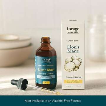 Forage Hyperfoods- Original Canadian Grown Lion's Mane Mushroom Superfood Liquid Supplement Extract Tincture, Vegan, Non-GMO, Natural Brain Aid- Memory Improvement and Nerve Support 118ML