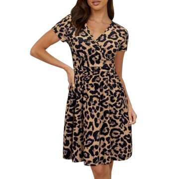 OUGES Women's 2025 Summer Short Sleeve V-Neck Floral Short Party Dress with Pockets(FloralN,M)