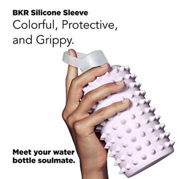 bkr Glass Water Bottle - Luxury BPA Free Water Bottle, Spiked Silicone Sleeve - Lala - Opaque Lavender Fog - Leak Proof, Narrow Neck, Dishwasher Safe