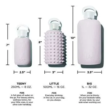 bkr Glass Water Bottle - Luxury BPA Free Water Bottle, Spiked Silicone Sleeve - Lala - Opaque Lavender Fog - Leak Proof, Narrow Neck, Dishwasher Safe