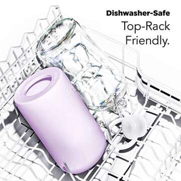 bkr Glass Water Bottle - Luxury BPA Free Water Bottle, Spiked Silicone Sleeve - Lala - Opaque Lavender Fog - Leak Proof, Narrow Neck, Dishwasher Safe