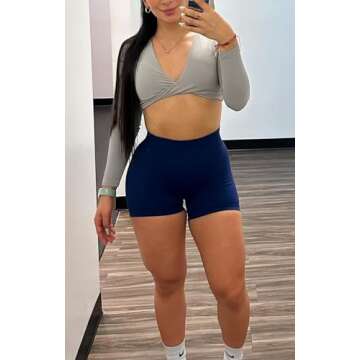 Aoxjox Long Sleeve Crop Tops for Women Sienna Twist Deep V Workout Cropped T Shirt Top (Grey, X-Smal...