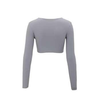 Aoxjox Long Sleeve Crop Tops for Women Sienna Twist Deep V Workout Cropped T Shirt Top (Grey, X-Small)