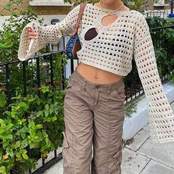 Meladyan Crochet Fishnet Crop Top for Beach Style