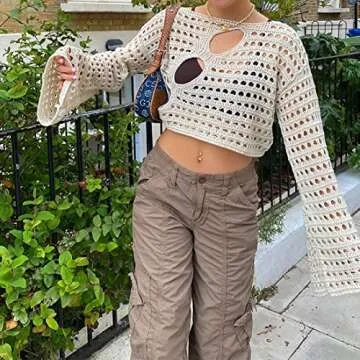 Meladyan Crochet Fishnet Crop Top for Beach Style