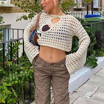 Meladyan Crochet Fishnet Crop Top for Beach Style