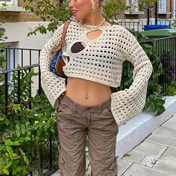 Meladyan Crochet Fishnet Crop Top for Beach Style