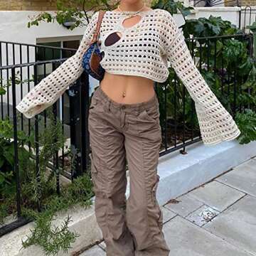 Meladyan Crochet Fishnet Crop Top for Beach Style