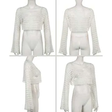 Meladyan Crochet Fishnet Crop Top for Beach Style