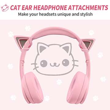 WeThinkeer Cat Ears for Headphones, Pink Cute Headset Cat Ears with Adjustable Straps, Fits Various ...