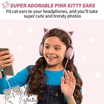 WeThinkeer Cat Ears for Headphones, Pink Cute Headset Cat Ears with Adjustable Straps, Fits Various Headphones, for Gamers, Streamers, and Cosplayers