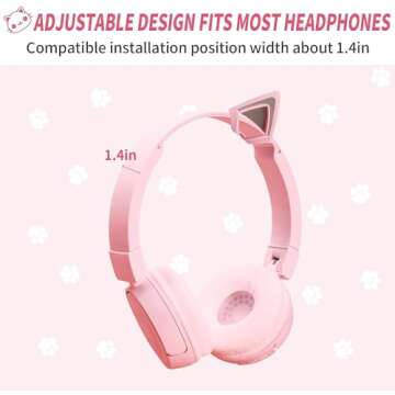 WeThinkeer Cat Ears for Headphones, Pink Cute Headset Cat Ears with Adjustable Straps, Fits Various Headphones, for Gamers, Streamers, and Cosplayers