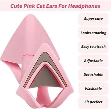 WeThinkeer Cat Ears for Headphones, Pink Cute Headset Cat Ears with Adjustable Straps, Fits Various Headphones, for Gamers, Streamers, and Cosplayers