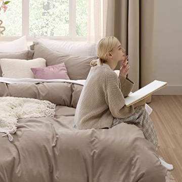 Bedsure Khaki Queen Duvet Cover Set - Soft 3-Piece Bedding