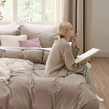 Bedsure Khaki Queen Duvet Cover Set - Soft 3-Piece Bedding