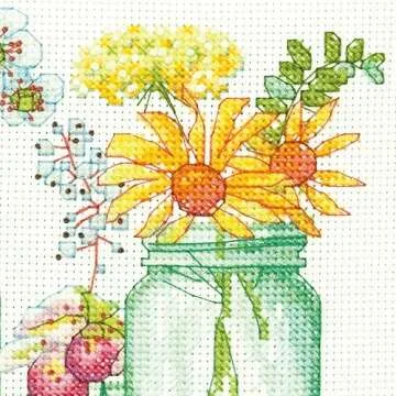 Dimensions Mason Jar Counted Cross Stitch Kit, 14 Count White Aida, 18'' x 7''.