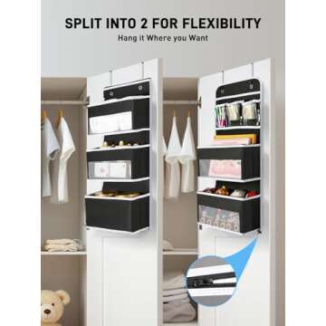 Yecaye 6-Tier Over The Door Storage Organizer, Flexible 1 Split into 2 Swing-Proof Hanging Bathroom ...