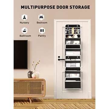 Yecaye 6-Tier Over The Door Storage Organizer, Flexible 1 Split into 2 Swing-Proof Hanging Bathroom Organizer, Bedroom Organizers and Storage for Newborn Baby Essentials, Black