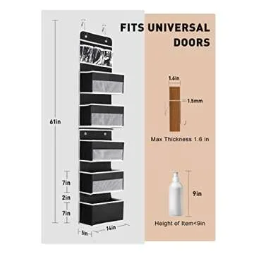 Yecaye 6-Tier Over The Door Storage Organizer, Flexible 1 Split into 2 Swing-Proof Hanging Bathroom Organizer, Bedroom Organizers and Storage for Newborn Baby Essentials, Black