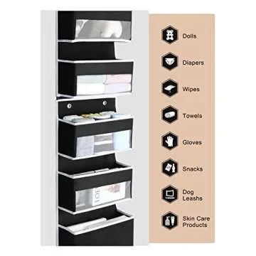 Yecaye 6-Tier Over The Door Storage Organizer, Flexible 1 Split into 2 Swing-Proof Hanging Bathroom Organizer, Bedroom Organizers and Storage for Newborn Baby Essentials, Black